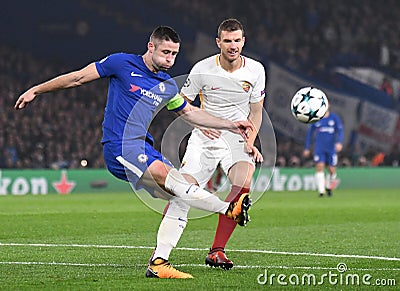 Gary Cahill and Edin Dzeko Editorial Stock Photo