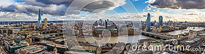 London, England - Panoramic skyline view of London with Millennium Bridge, famous skyscrapers and other landmarks Stock Photo