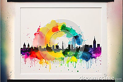 London, England rainbow silhouette city skyline Stock Photo