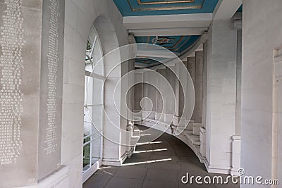 LONDON, ENGLAND - SEPTEMBER 27, 2017: Runnymede Air Forces Memorial in England. Wall with Names. Editorial Stock Photo