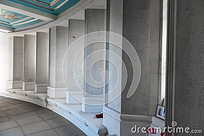 LONDON, ENGLAND - SEPTEMBER 27, 2017: Runnymede Air Forces Memorial in England. Wall with Names. Editorial Stock Photo