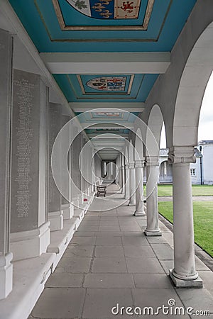 LONDON, ENGLAND - SEPTEMBER 27, 2017: Runnymede Air Forces Memorial in England. Wall with Names. Editorial Stock Photo