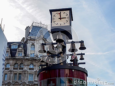 Swiss Glockenspiel clock at Leicester Square, London Editorial Stock Photo
