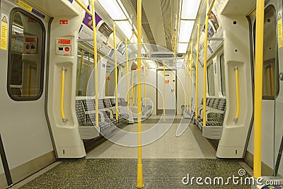 London, england: tube train interior. modern Editorial Stock Photo