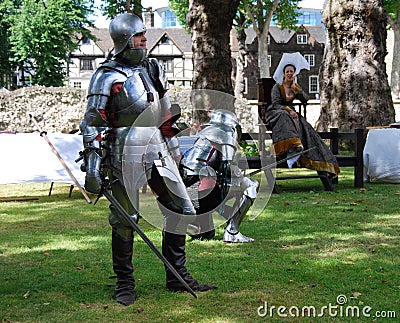 London / England UK - Agoust 22, 2008: free rappresentation of knights fight outside the London Tower. Editorial Stock Photo