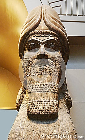 London / England UK - August 22, 2008: Ancient Assyrian statues. Part of the gates of the city of Babylon. Gates of lions. British Editorial Stock Photo