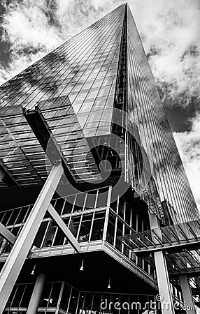 Black And White Image Of The Shard Skyscraper Reflecting Clouds In Its Glass Facade Editorial Stock Photo