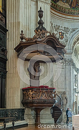 Pulpit at St. Paul`s Cathedral, London, England, UK Editorial Stock Photo