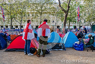 People camping and waiting for King Charles III coronation London Editorial Stock Photo