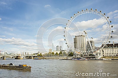 Nice outdoors photo with details of the London Eye ferris wheel Editorial Stock Photo