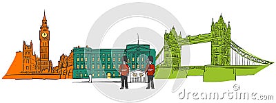 London famous icons banner Vector Illustration