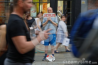 Street preaching among the crowd Editorial Stock Photo