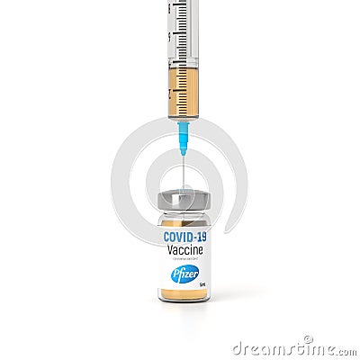 London. Great Britain. â€“ 6 December 2020: Coronavirus vaccine developed in labolatory of BioNTech and Pfizer. COVID-19 Editorial Stock Photo
