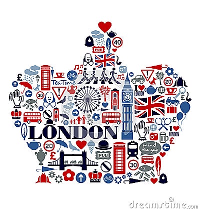 London Great Britain Icons Landmarks and attractio Vector Illustration