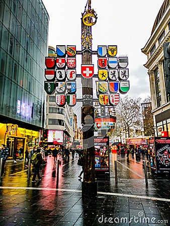 Street of London mylticolor flag emblems Editorial Stock Photo