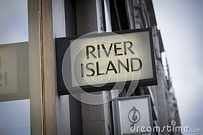 London, Greater London, United Kingdom, 7th February 2018, A sign and logo for river island Editorial Stock Photo