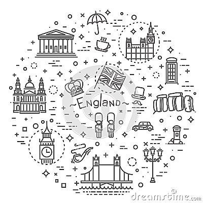 London icons set. England, thin line design Vector Illustration