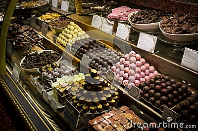 London - July 8th 2014: Famous chocolate store in Harrods, London. Editorial Stock Photo