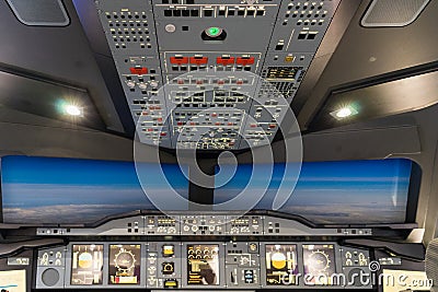 LONDON - JUNE 25 : Airbus A-380-800 flight simulator in London o Editorial Stock Photo