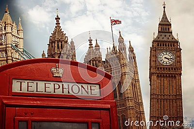 London landmark symbols collage with retro filter effect Stock Photo