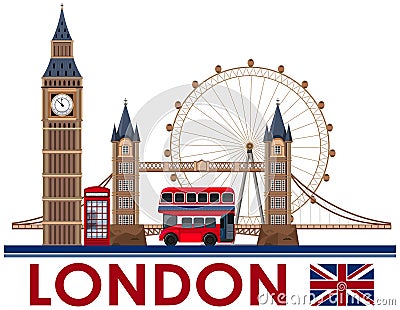 London Landmark on White Background Vector Illustration