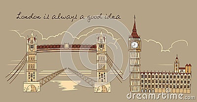 London Line Sepia Composition Vector Illustration