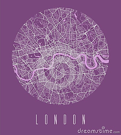 London map poster. Decorative design street map of London city, cityscape aria panorama Vector Illustration