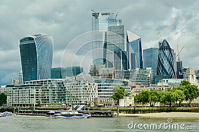 London, UK, July 2019. Peculiar combination of antique and ultra-modern architecture in central London Editorial Stock Photo