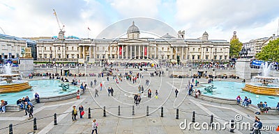 London - October 4, 2019: entrance to The National Gallery and Trafalgar Square, panoramic view from above Editorial Stock Photo