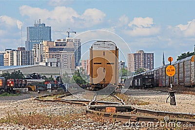 London, Ontario Skyline With Freight Trains Editorial Stock Photo