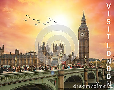 London - a picture of Westminster bridge, the house of parliament and big ben Editorial Stock Photo