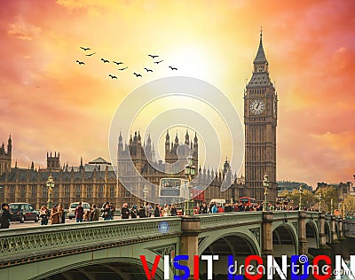 London - a picture of Westminster bridge, the house of parliament and big ben Editorial Stock Photo