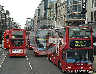 London red buses traffic congestion Oxford Street Editorial Stock Photo