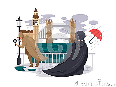 London river embankment Vector Illustration