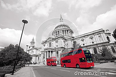 London Routemaster Bus, St Paul's Cathedral Stock Photo