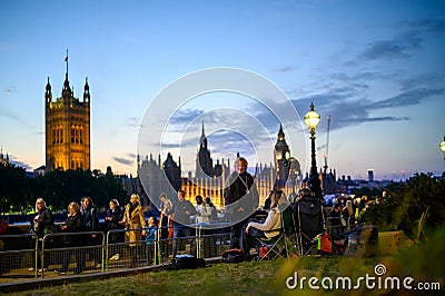 Television news crew opposite Houses of Parliament Editorial Stock Photo