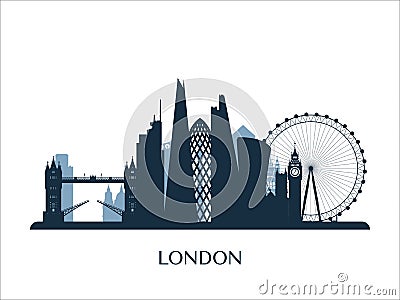 London skyline, monochrome color silhouette. Vector Illustration