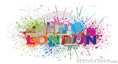 London Skyline Paint Splatter Color Text Vector Illustration Vector Illustration