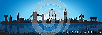 London Skyline Silhouette at night Vector Illustration
