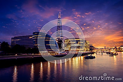 London skyline sunset City Hall and Shard Editorial Stock Photo