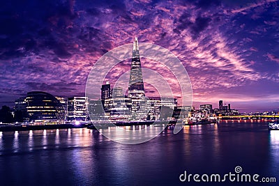 London skyline sunset City Hall and Shard Editorial Stock Photo