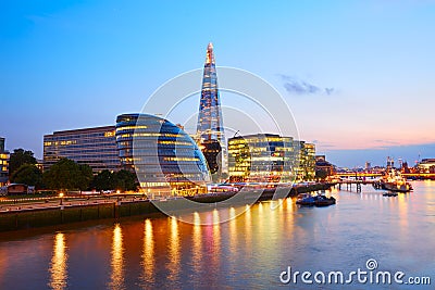 London skyline sunset City Hall and Shard Editorial Stock Photo