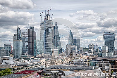 London skyline with a view of the financial district with the gherkin and microphone building Editorial Stock Photo
