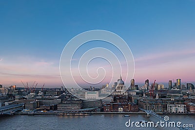 London skyline over Thames St Paul cathedral skyscrapers in twilight Editorial Stock Photo
