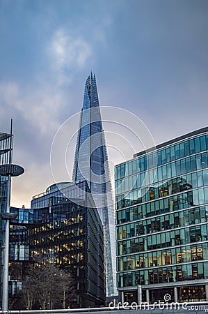 London southwark buildings with clouds in sky and famous shard tower Editorial Stock Photo