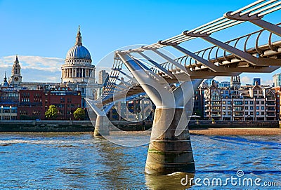 London St Paul Pauls cathedral from Millennium Editorial Stock Photo