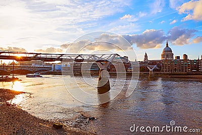 London St Paul Pauls cathedral from Millennium Editorial Stock Photo