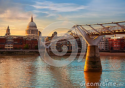London St Paul Pauls cathedral from Millennium Editorial Stock Photo
