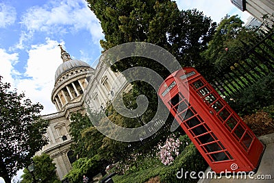 London St Pauls Cathedral and Red Telephone Booth Editorial Stock Photo