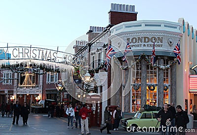 London street scenery - 1938 Merry Christmas at Universal Studios Hollywood in LA Editorial Stock Photo